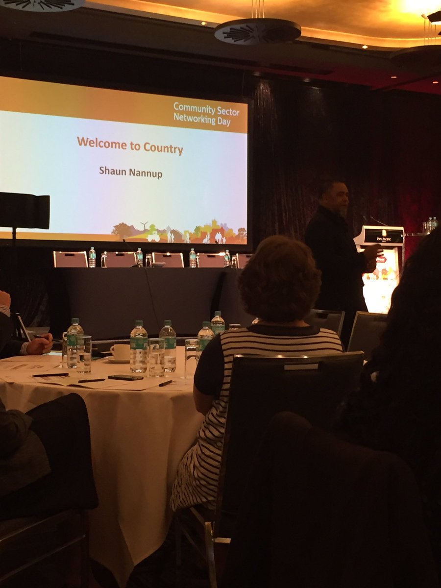 robynk3's tweet photo. Enjoying our first Welcome to Country given by Shaun Nannup. Very moving. #WACOSSConf #infoxchange https://t.co/jaYy6Xcpmy
