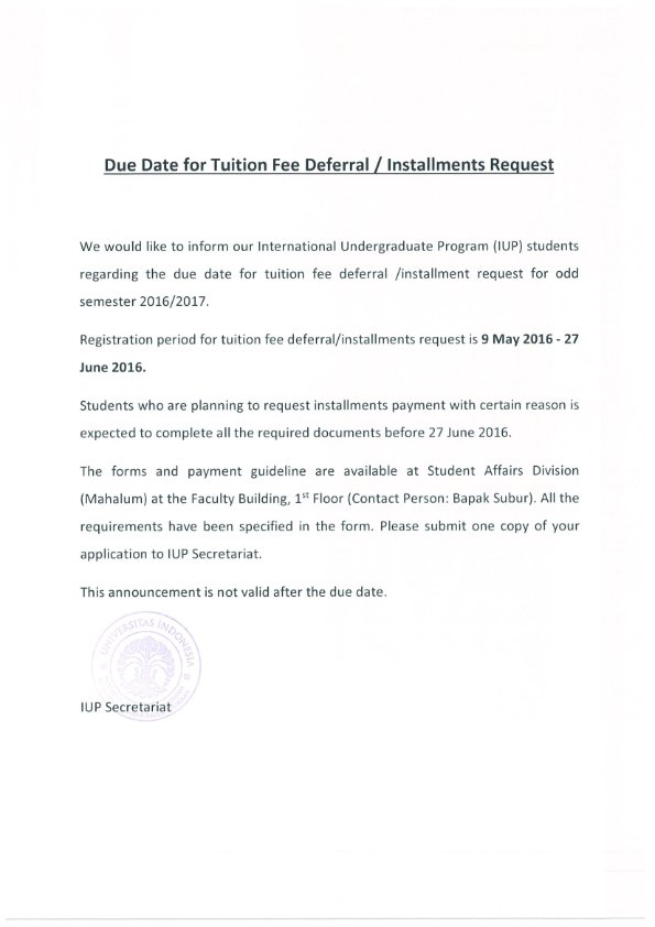 kkifeui's tweet photo. Registration period for tuition fee deferral/installments request is 9 May 2016-27 June 2016.iup secretariat FEB https://t.co/mYmGmlLybq