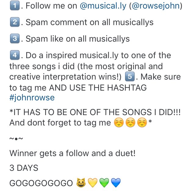 RowseJohn's tweet photo. ❤️MUSICALLY CONTEST❤️
READ ALL RULES CAREFULLY (make sure to tag me and use the hashtag #johnrowse) https://t.co/QBKu57oVbs