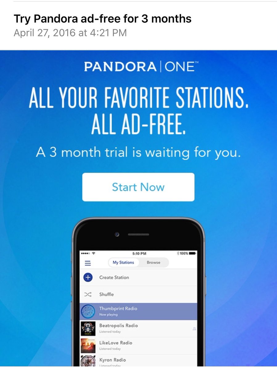 Pandora ad free trial.