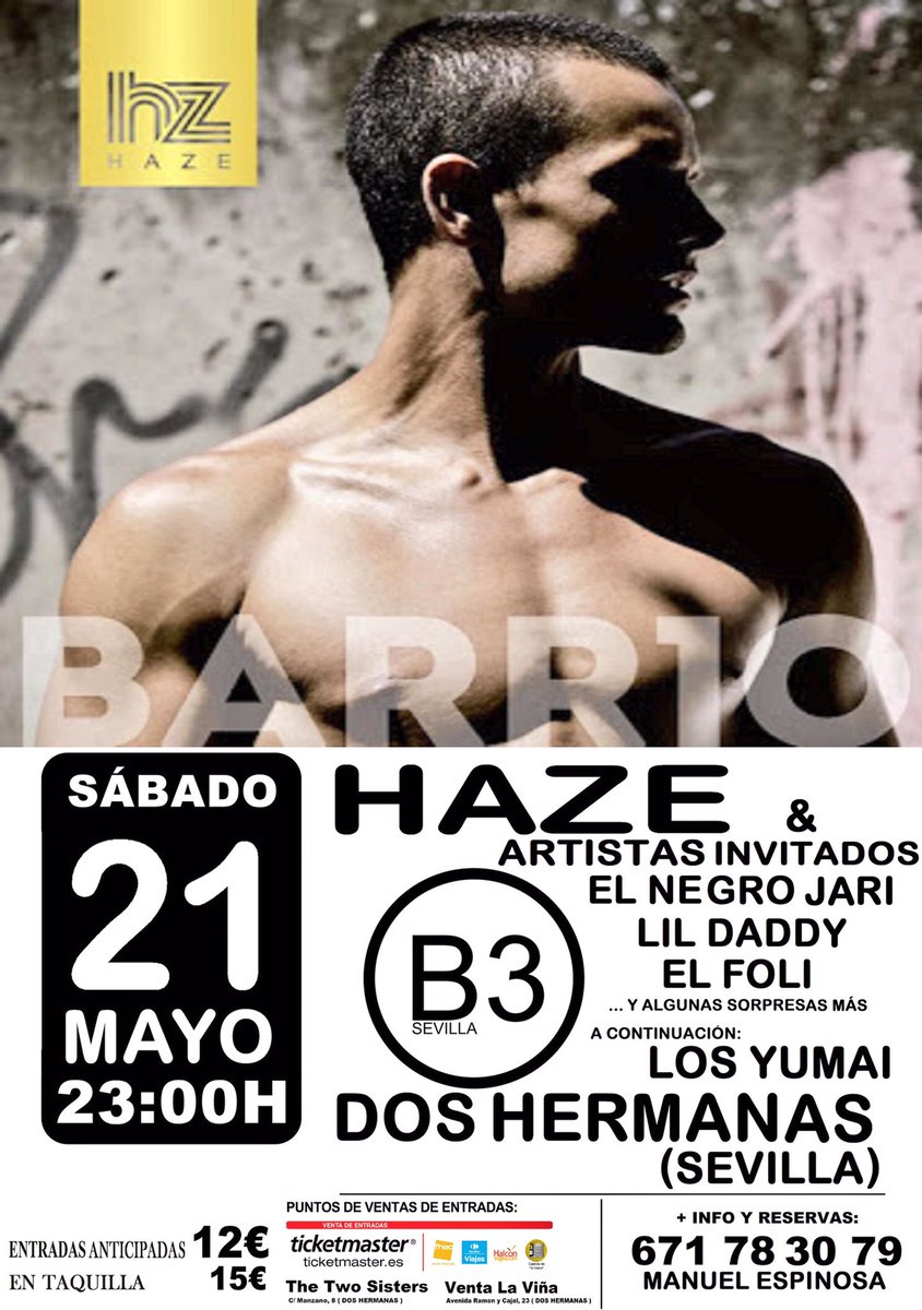 Empezamos promoción a full!! Quedan 3 semanas para el concierto <a href="/elhaze/">H A Z E</a> y + artistas invitados!! +info: 671 78 30 79