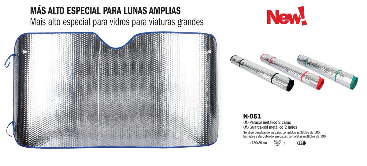 N-051 Parasol Metálico 2 Caras cifra.es/index.php?rout… Más alto, especial para lunas amplias. Medida 130 x 80 cm.