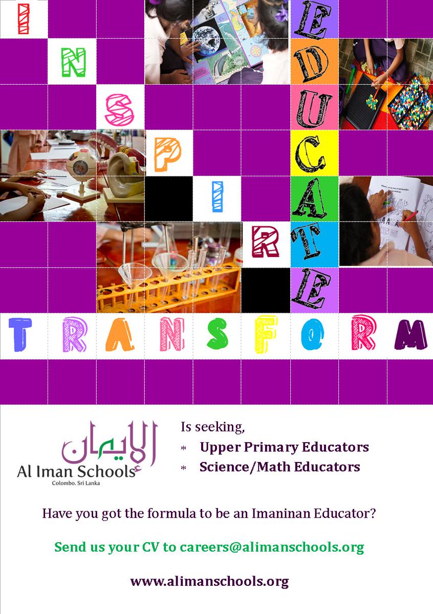 imanacad's tweet photo. #Teach at @aliman_SL to touch lives forever!Here is an #opportunity! #LankanMuslims #lka @ACJUNEWS @HalaalSL #career https://t.co/zmHeZWQv1I