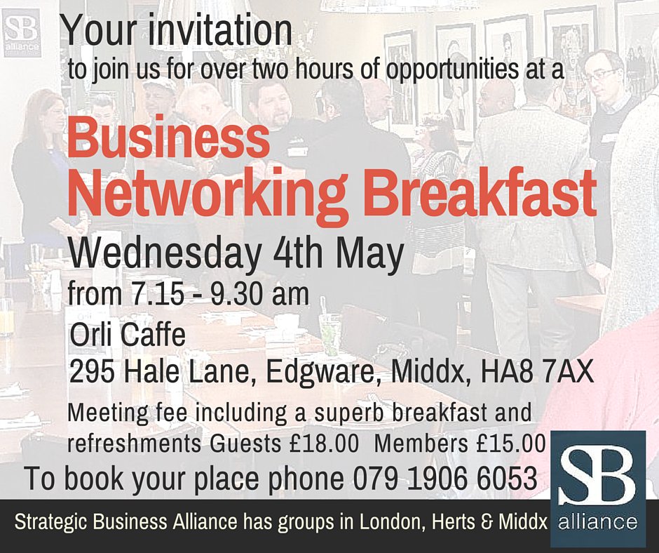 SB_Alliance_UK's tweet photo. Good morning to #SME's in #Barnet #Edware #Harrow #London #Watford join us at a #business #networking #Breakfast RT https://t.co/1yLoxD36bb