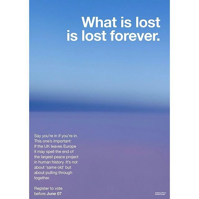 fantasticman's tweet photo. Another striking poster from WOLFGANG TILLMANS to support the UK remaining in the EU.  #WolfgangTillmans #UK #EU https://t.co/W9X4PPiSjO