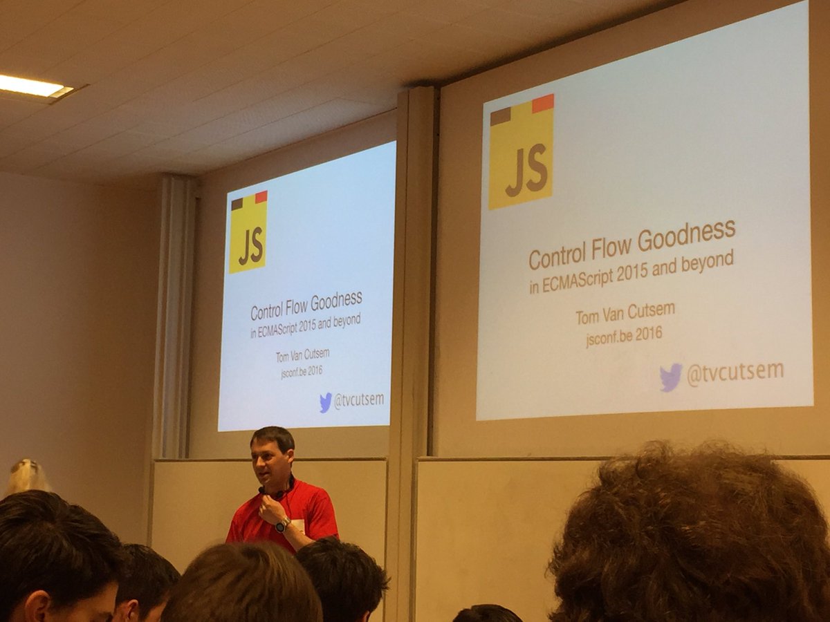 nickdecooman's tweet photo. .@tvcutsem on JavaScript #ES6 and control flow goodies at #jsconfbe https://t.co/y989Qq3MOY