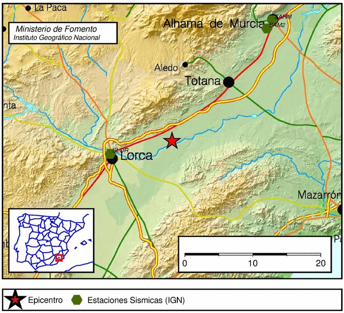 Terremotos_Espa's tweet photo. #Terremoto fuerte en Lorca (Murcia) a las 13:56, magnitud 3.6. Detalles: https://t.co/6FugEAIstv https://t.co/9k4CNehEcM