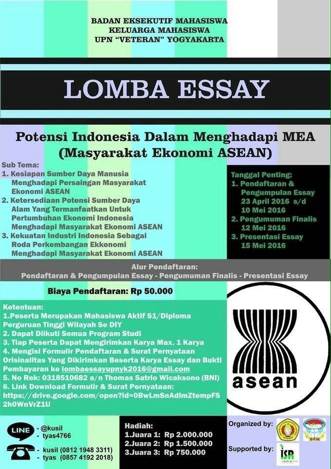 Lomb menulis essay dengan tema "Potensi Indonesia Dalam Menghadapi MEA" dari @km_upnyk
