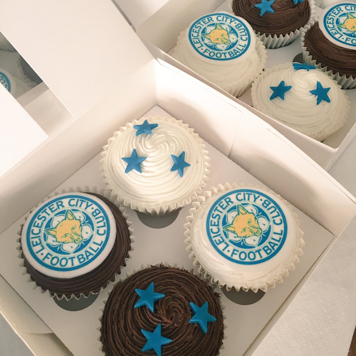 GardnersCakery's tweet photo. LCFC Champions! Celebrate with 4 cupcakes for £5 ⚽️⚽ Takeaway today or order for the weekend!️ #LCFC #LeicesterCity https://t.co/7znZ9R635Y