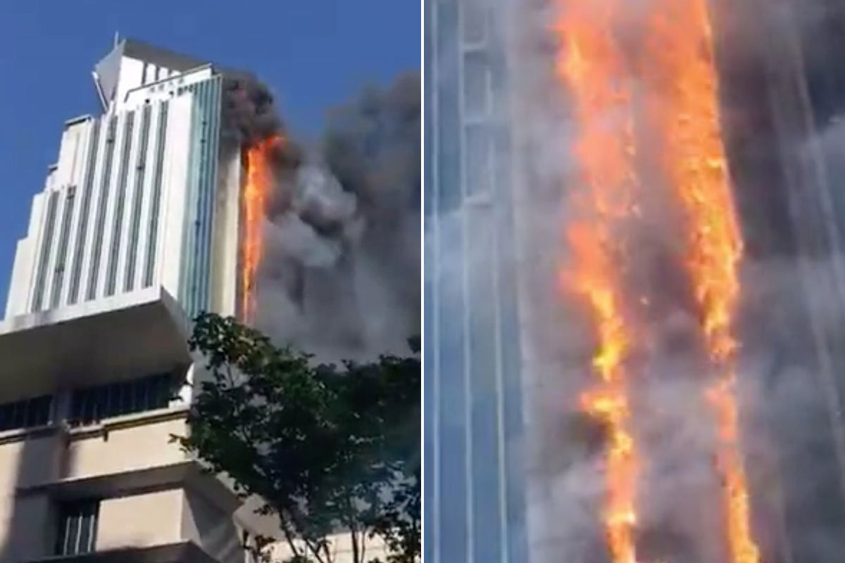 DailyMirror's tweet photo. Footage shows terrifying moment skyscraper bursts into flames
https://t.co/Clh85h4t6j https://t.co/OWdgtd5Iri