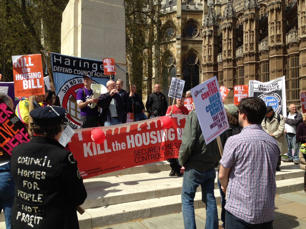 At #killthehousingbill protest #TUSC supporter calling for council houses, rent controls & end social cleansing