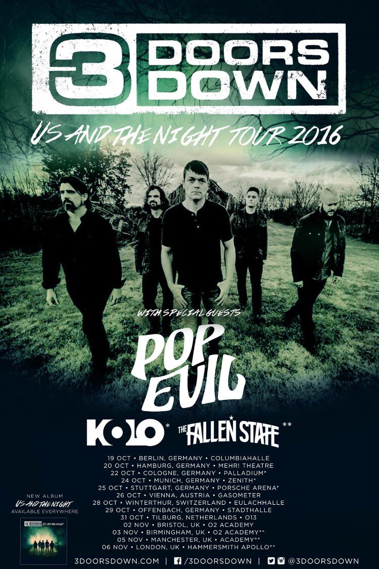 thefallenstate's tweet photo. Pleased to announce we will be appearing w/ @3doorsdown and @PopEvil in the UK in November! Tickets On Sale Fri 10am https://t.co/dD7CaOi8Qw