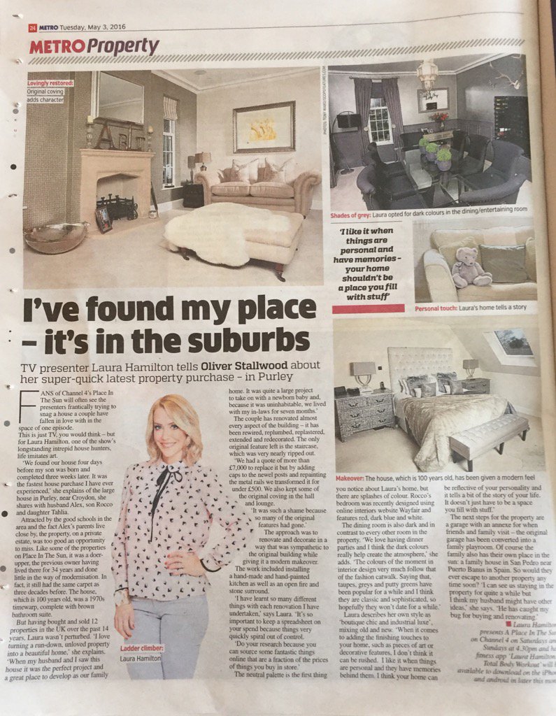 laurahamiltontv's tweet photo. Today's metro! @aplaceinthesun @champion_talent #property #interiors #fitness https://t.co/ArBDGgVSQM