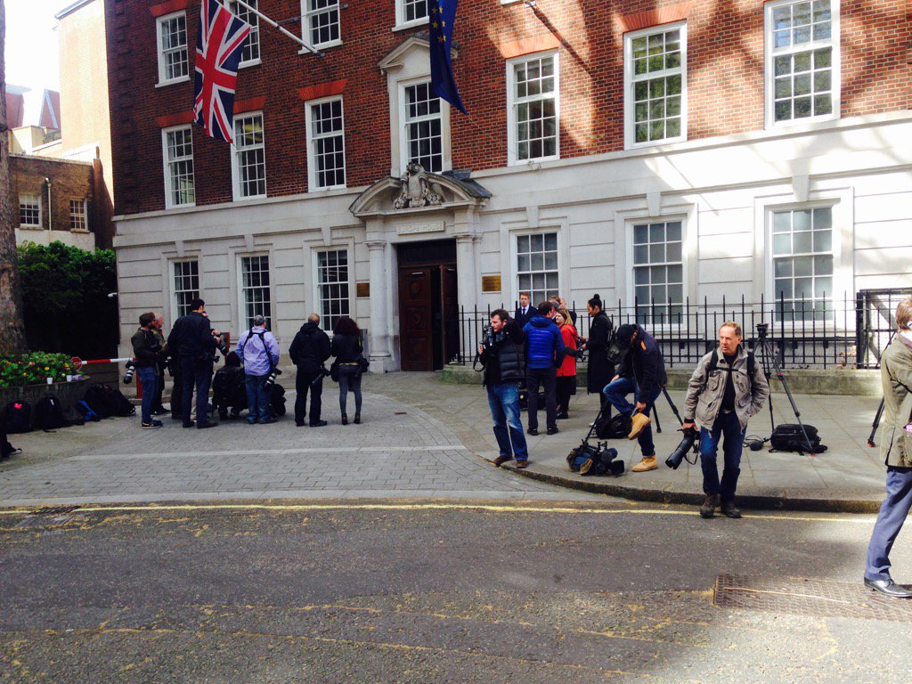 UKIP's tweet photo. Press gathered outside in anticipation of our new immigration poster. #UKIP2016 https://t.co/zbXkZxG2Bp