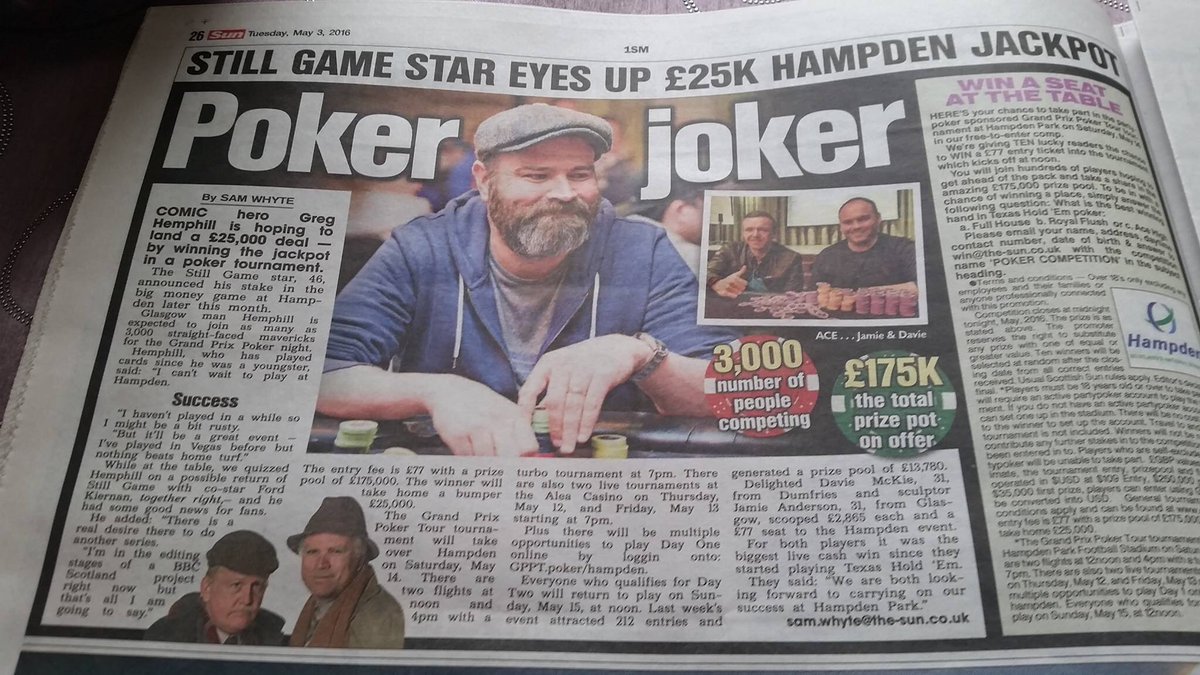 scottish_poker's tweet photo. Free email comp in The Sun today for GPPT Hampden with 10 x $109 seats on offer. Looking good @greghemphill96 https://t.co/wLpKEka9TV