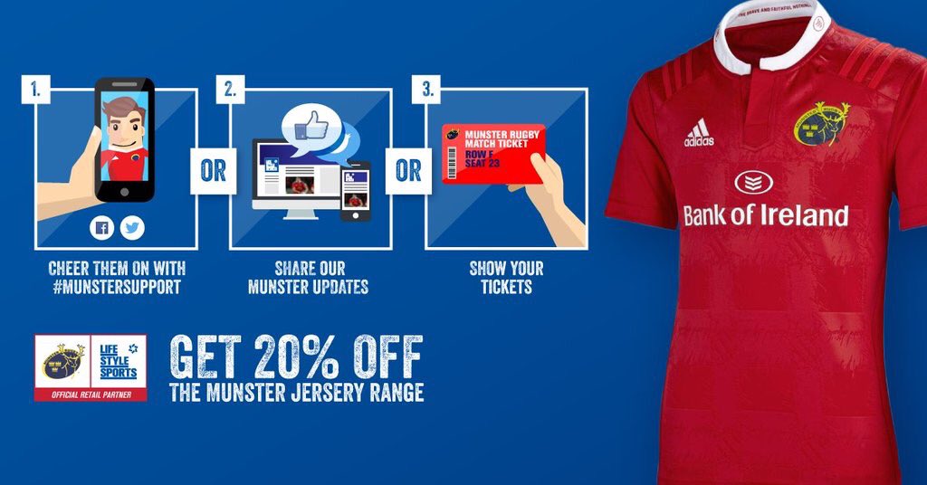 00Lisawhite's tweet photo. Show your #MunsterSupport and pop in to @lifestylesports Dooradoyle to avail of 20% off @Munsterrugby product ✌🏽️ https://t.co/Y7cFUIsoQ1