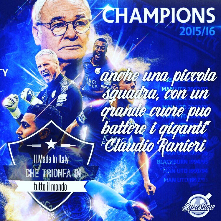 espreshowapp's tweet photo. congratulazioni @LCFC e al mister #ranieri!!! per ora siamo anche noi una "piccola squadra"😉 https://t.co/H0Nqsz73eu