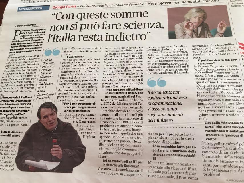 SalviamoLaRicerca (@salviamoricerca) on Twitter photo Intervista a Parisi su <a href="/fattoquotidiano/">Il Fatto Quotidiano</a> āCon queste somme non si può fare scienza, lāItalia resta indietroā #ricerca Intervista a Parisi su <a href="/fattoquotidiano/">Il Fatto Quotidiano</a> āCon queste somme non si può fare scienza, lāItalia resta indietroā #ricerca