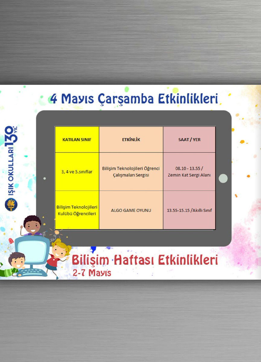 Yarın saat 13.55-15.15'te, Işık Okulları Bilişim Haftasında çocuklarla buluşuyoruz.  <a href="/FMVedutech/">FMV Eğitek #EGT</a> <a href="/fmvisikokullari/">FMV Işık Okulları</a>