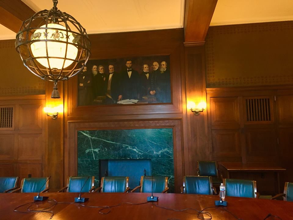 NeilShubin's tweet photo. Meeting in the Board Room at the National Academy of Sciences, under watchful gaze of Lincoln and Agassiz... #nas16 https://t.co/CWCxPTjiLM