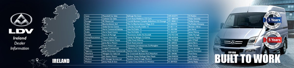 LDV_Ireland's tweet photo. Our list of current U.K. &amp; Ireland LDV Dealers! #LDVbuilttowork https://t.co/oZ0ZluDtwx