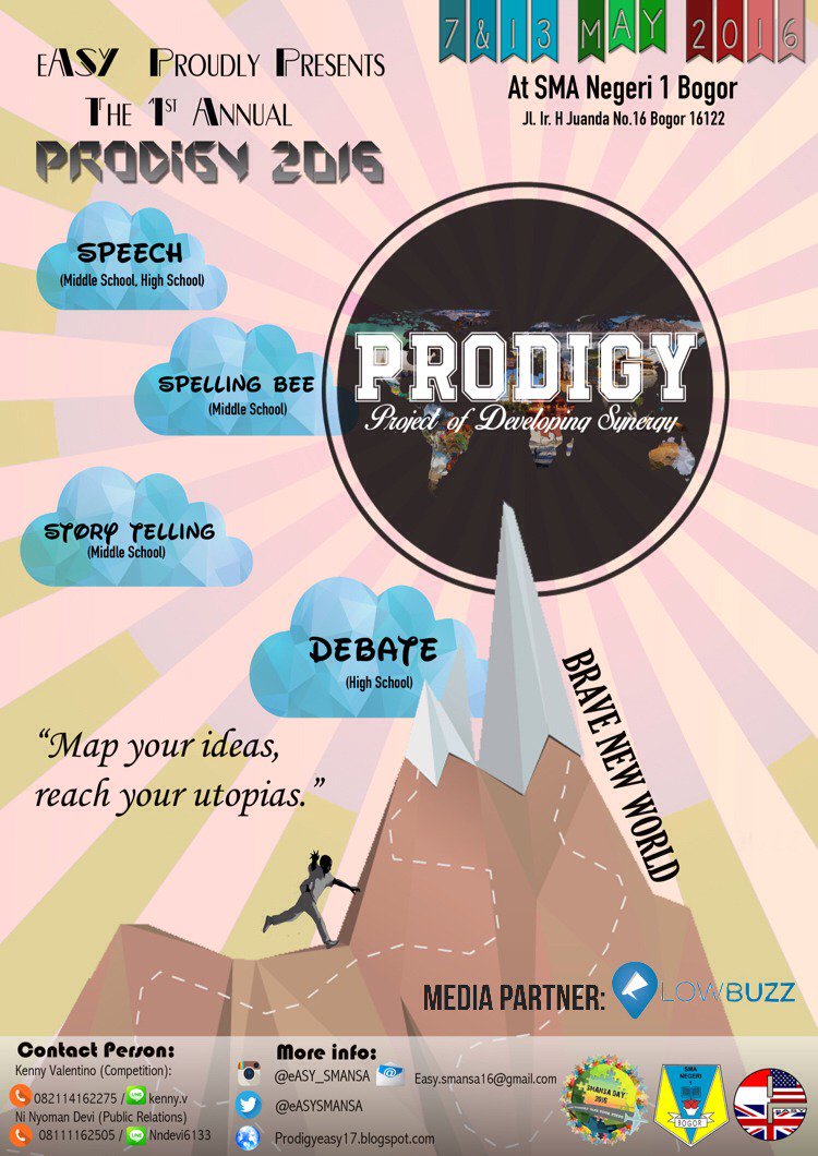 <a href="/easysmansa/">eASY SMANSA Bogor</a> English Association for SMANSA Youth (eASY) proudly presents PROJECT OF DEVELOPING SYNERGY (PRODIGY)