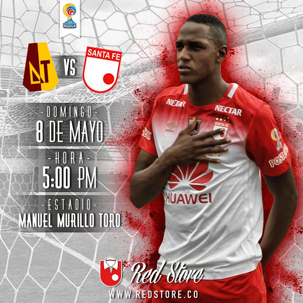 RedStoreOficial's tweet photo. [Liga Aguila]
@cdtolima vs @SantaFe
Domingo 8 de mayo
Hora 5:00 pm 
Estadio Manuel Murillo Toro
#VamosPorMás https://t.co/rms6d7f4md