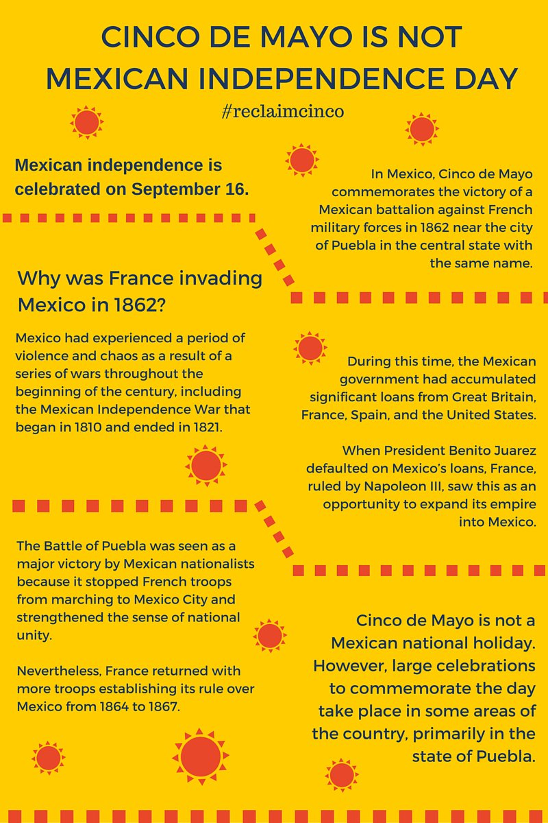 MEChAdeBrown's tweet photo. Make sure you know the real history of this holiday and challenge those who are misinformed. #ReclaimCinco https://t.co/8Tciwekv0f