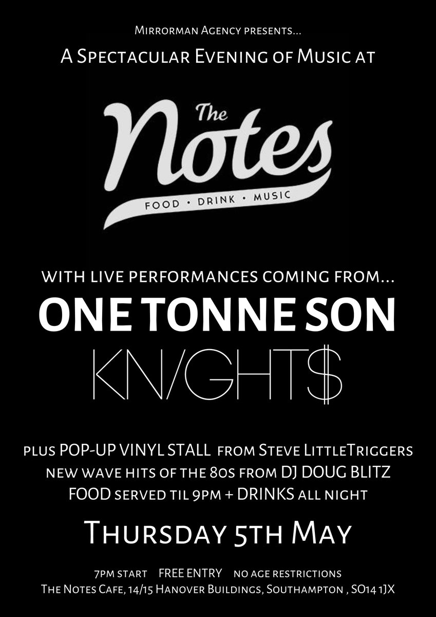 <a href="/InSouthampton/">In Southampton</a> FREE ENTRY #livemusic event at @TheNotesCafe on THURS with DJs, vinyl stall, live acts + more!
