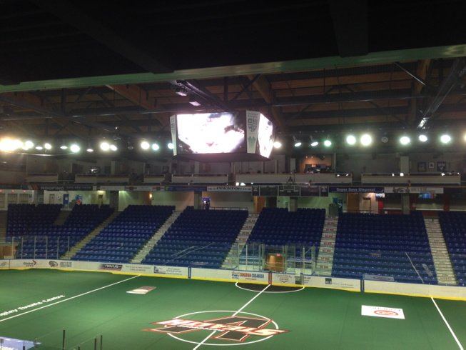 JayJanower's tweet photo. Stealth logo on the floor, Giants logo on scoreboard at the Langley Events Centre. #MoveIsComplete https://t.co/xPkdecLcHf