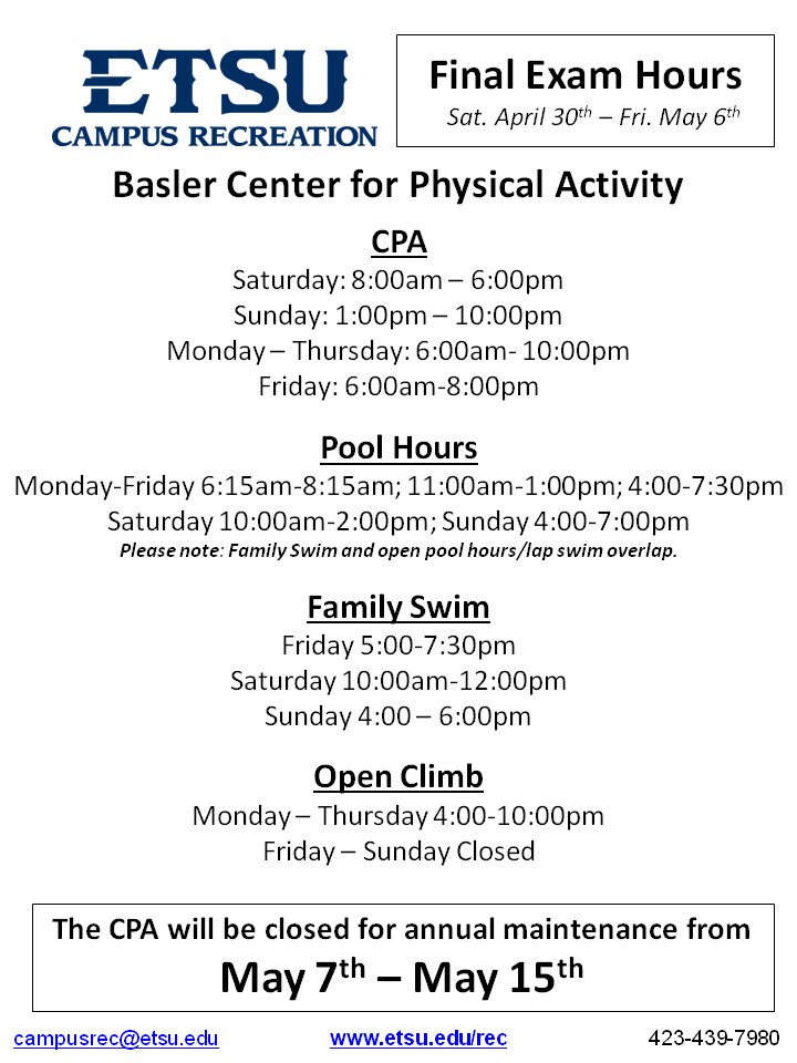 Good luck on your finals! Here are our hours for this week. Don't forget, we will be closed next week!