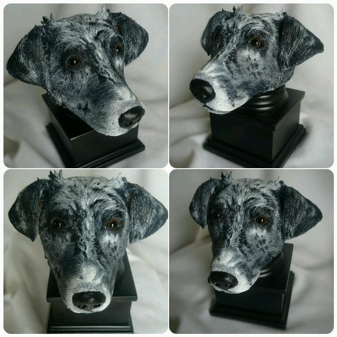 #dogsculpture hand sculpted and hnd painted #mixed breed #artattack #artlovers #doglovers #memorialsculpture