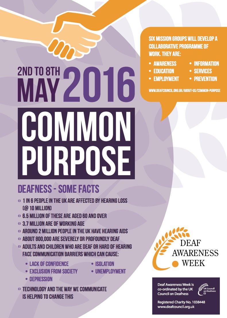 It's #DeafAwarenessWeek! Here are some facts - 10 million or 1 in 6 people in the UK are affected by hearing loss.