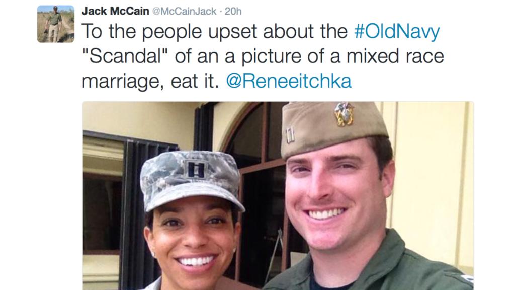 CNNPolitics's tweet photo. John McCain's son slams critics of an ad featuring an interracial couple https://t.co/LyKebtQ0pa via @Deena_CNN https://t.co/BYMmSp9EDo