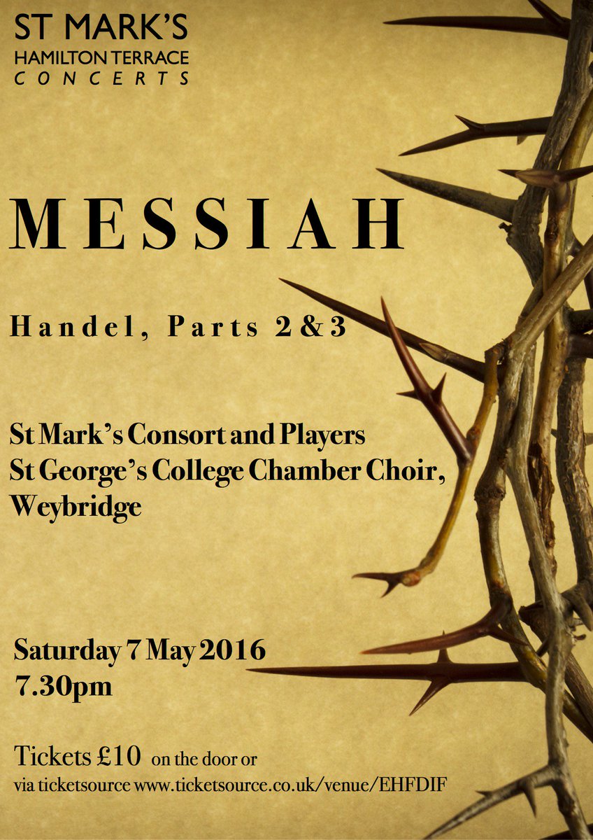 StMark_HT's tweet photo. Handel's Messiah isn't just for Christmas - come and hear parts 2&amp;3 on Saturday. PS leave tinsel at home. https://t.co/VePzcBJg99