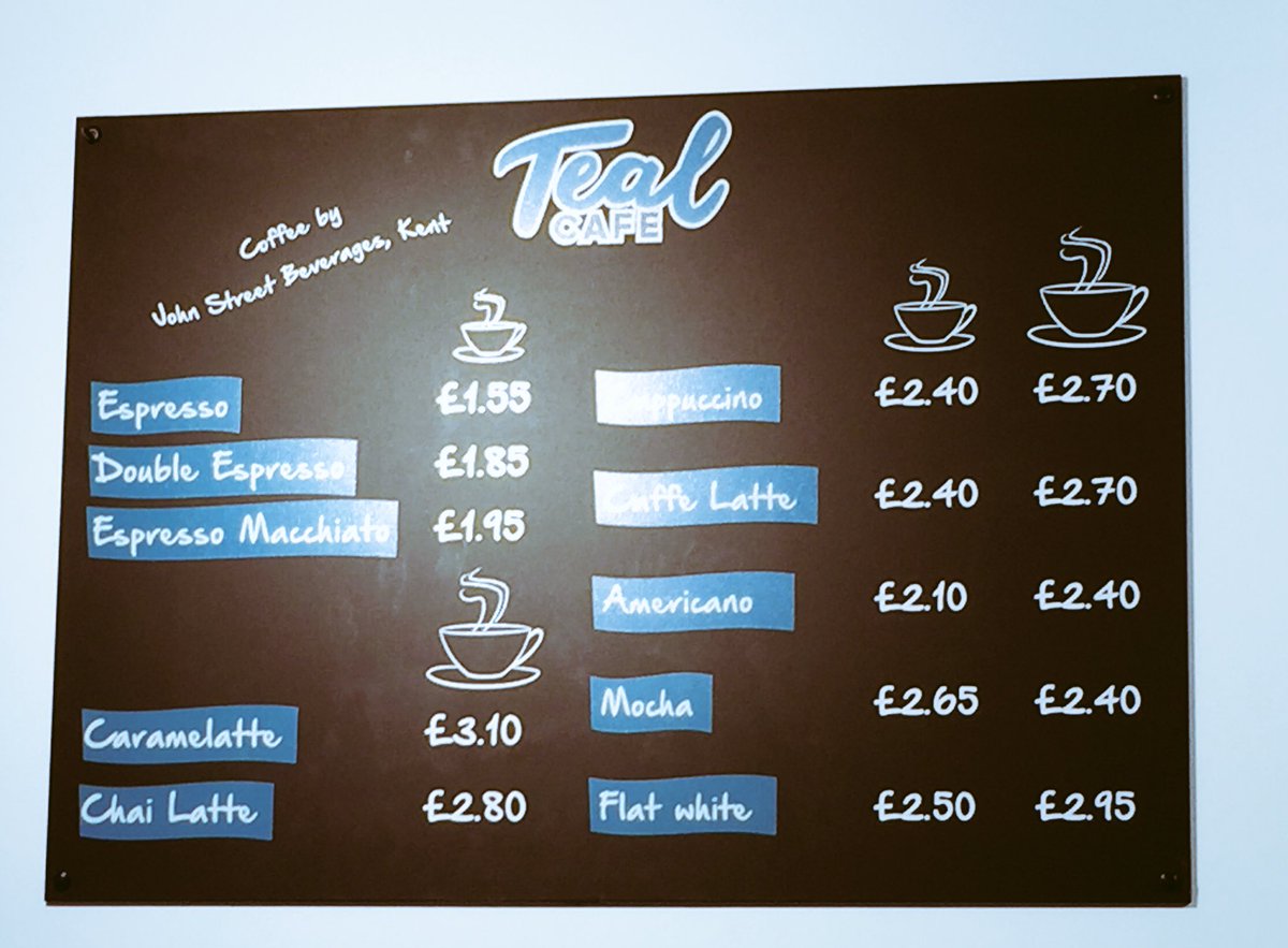 teal_cafe's tweet photo. Our coffee menu, pop in tomorrow for one and a slice of cake! #teal_cafe #sevenoaks #cafe https://t.co/Ce9PGzSLjd