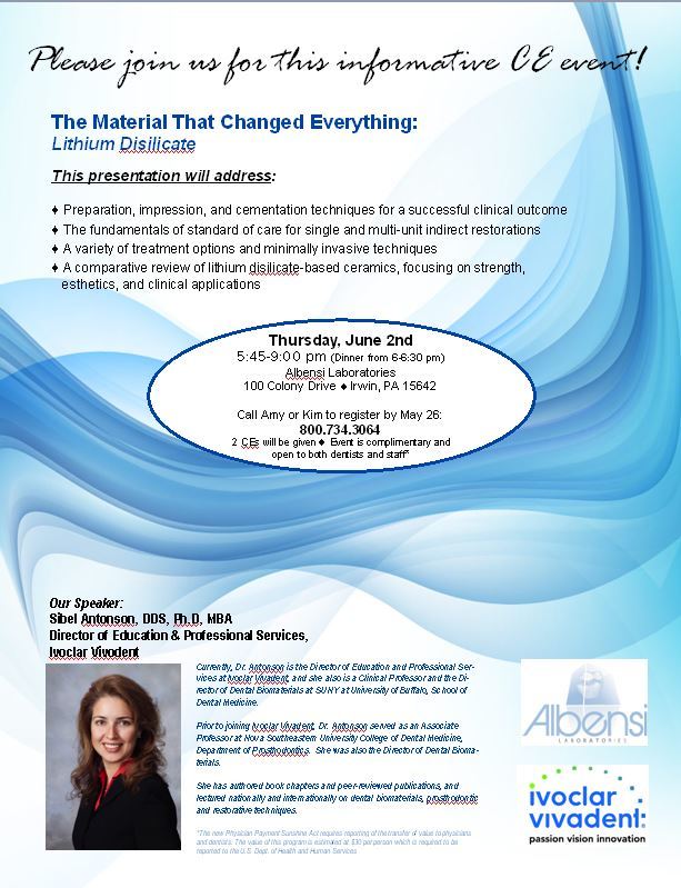 AlbensiDental's tweet photo. Please join us for this CE event next month! @Ivoclar_US #IPSemax https://t.co/qQHTtIiQuO