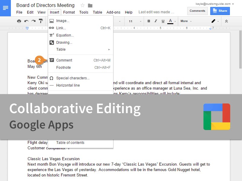 CustomGuide's tweet photo. #googleapps Master Collaborative Editing in 2 Minutes! https://t.co/u4z3gZtXM7 #interativetraining https://t.co/46hupTZ40M