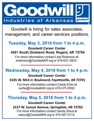 NTIAdultEd's tweet photo. New hiring events from Goodwill...see pic for details https://t.co/2CZHsPbWdd