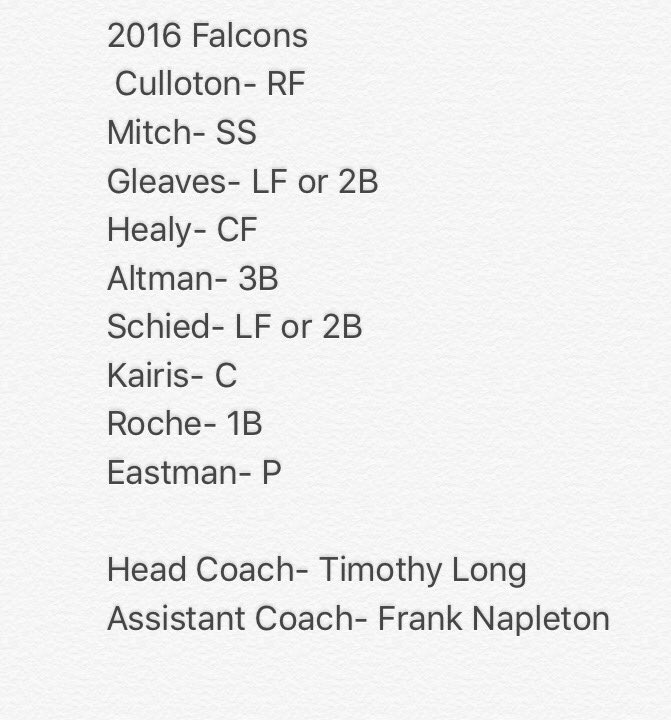 SjfSoftball's tweet photo. Sad to say @connor_cahill57 will not make the tournament. Unofficial Lineup https://t.co/dOjTueyWie