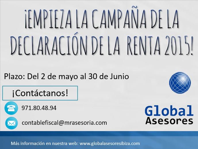 Globalibiza's tweet photo. Empieza la campaña de la declaración de la renta 2015, ¡Contáctenos! https://t.co/vHXkz5SH7p