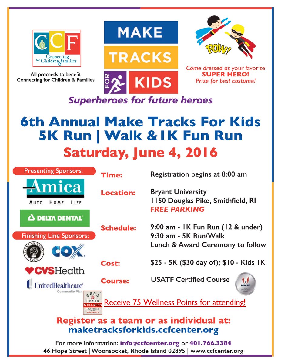 Be sure to register asap for the "6th Annual Make Tracks for Kids 5K Run" on Saturday June 4th, 2016!!!