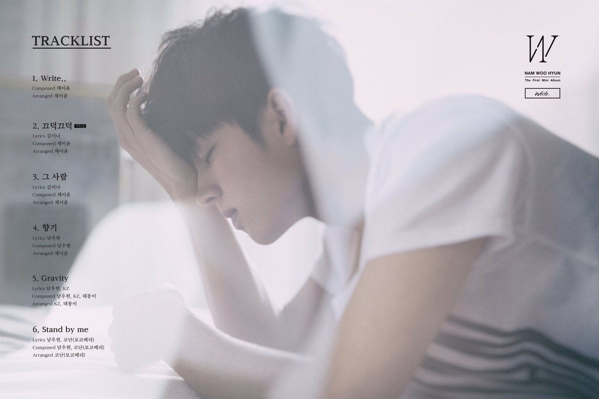 Official_IFNT's tweet photo. [#INFINITE] #NAM_WOO_HYUN #First_Mini_Album 
#Track_List #write.. #끄덕끄덕 #그사람 #향기 #Gravity #Stand_by_me #20160509 https://t.co/KceqN3f9zD