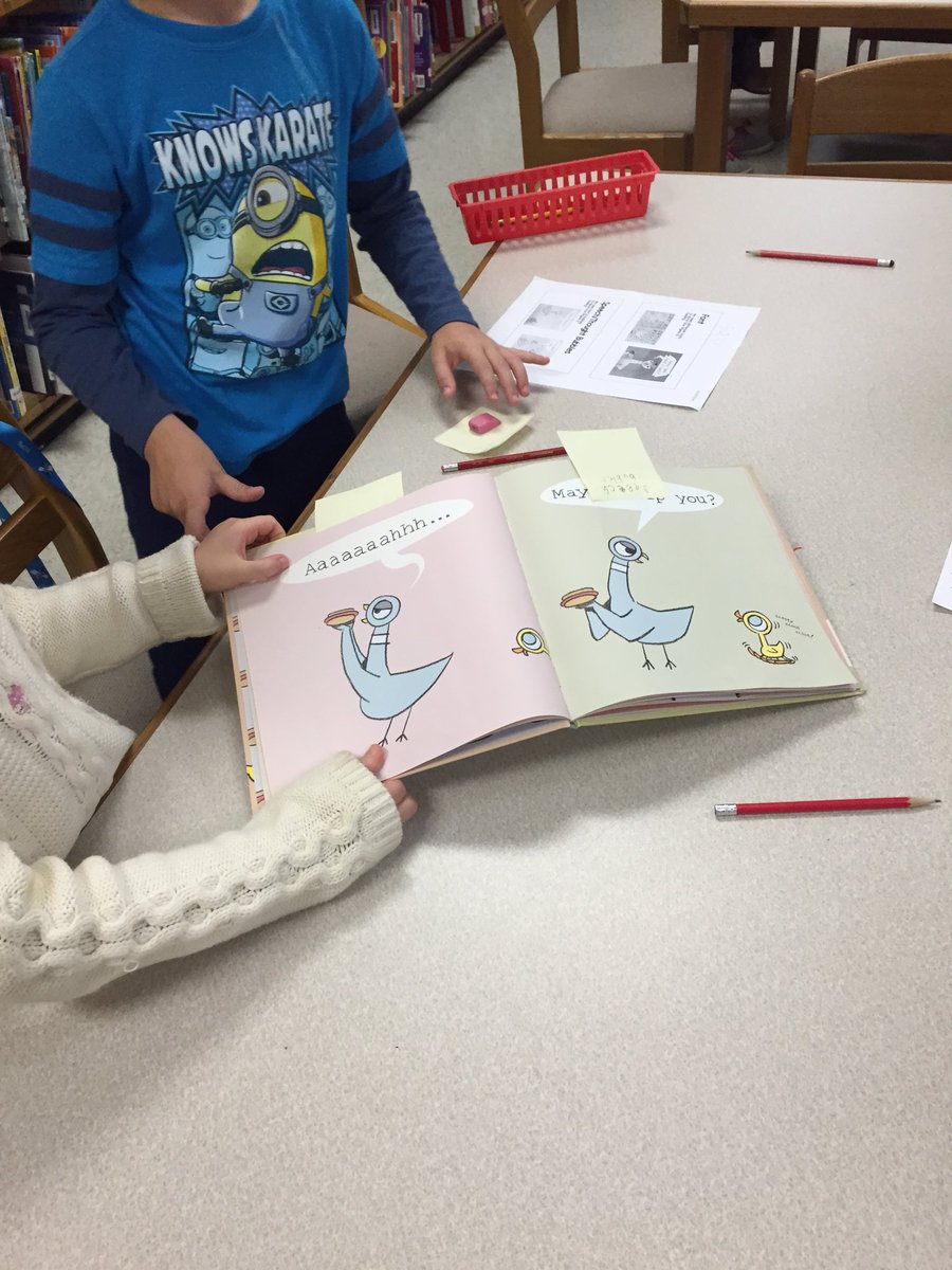 SPES_Library's tweet photo. First graders infer how Pigeon is feeling by identifying 4 artistic elements found in Mo Willems' books. @spes0310 https://t.co/ENJaw1CZ27