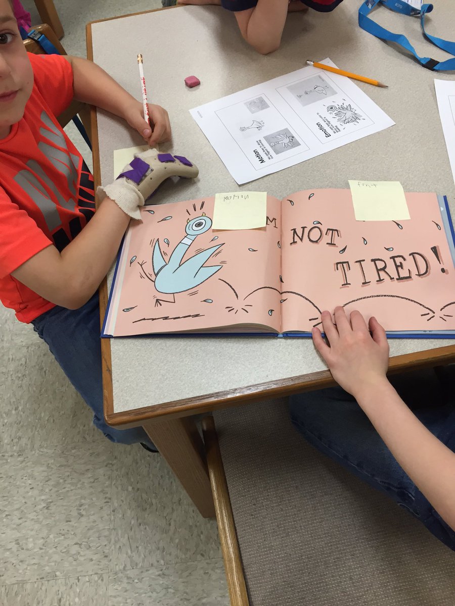 SPES_Library's tweet photo. First graders infer how Pigeon is feeling by identifying 4 artistic elements found in Mo Willems' books. @spes0310 https://t.co/ENJaw1CZ27