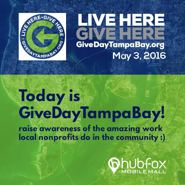 HubfoxMall's tweet photo. May 3rd, 2016 is #GiveDayTampaBay. What area nonprofits do you plan to support? https://t.co/fqPs6WbFHZ #HubfoxLocal https://t.co/Xz0BCLNThC
