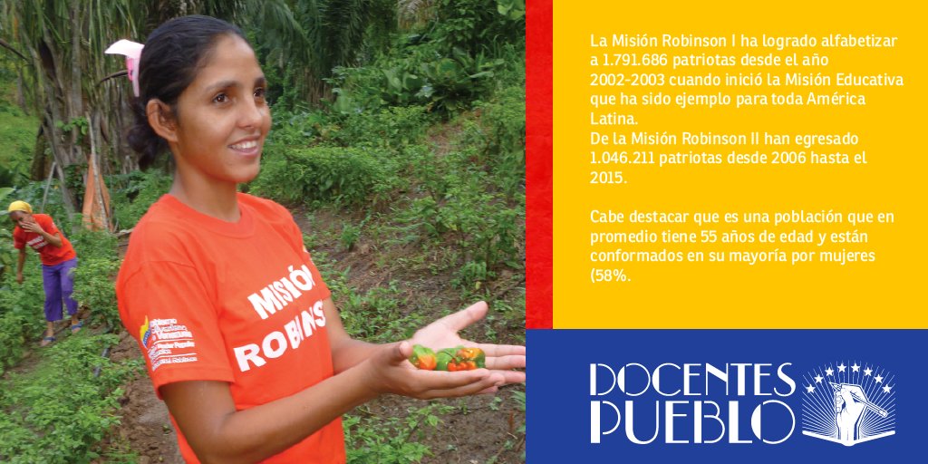 carolinixa's tweet photo. La Misión Robinson II han egresado 1.046.211 patriotas #RevoluciónEducativaProgresista https://t.co/54X9BSqcR0