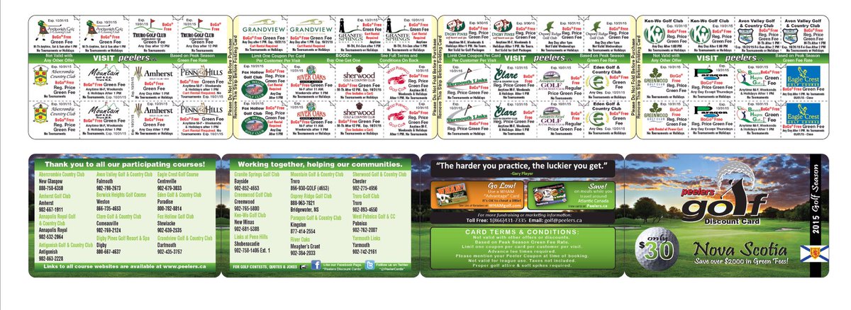 Hey NS! Our 2016 Peelers Golf Discount Cards are here! 2-for-1 green fees at 23 courses. peelers.ca