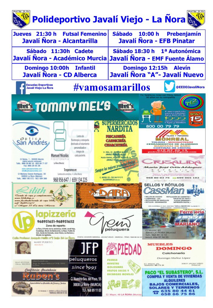 Horarios para el próximo finde. Atención que nuestro <a href="/JavaliLaNora/">X</a> juega sábado a las 18,30
#vamosamarillos
