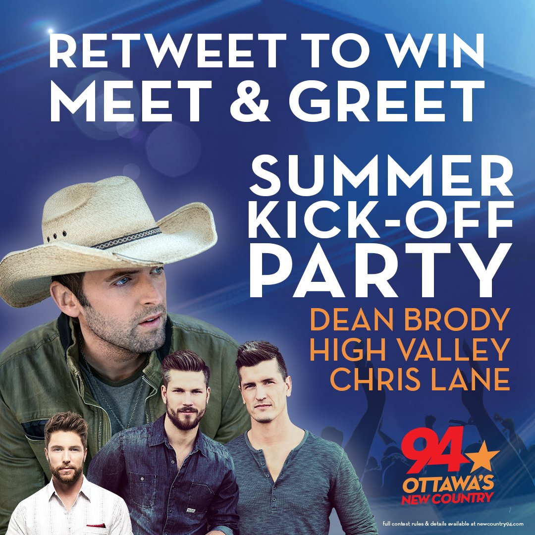 PureCountry94's tweet photo. VIP tickets PLUS meet @deanbrody @HIGHVALLEY @iamchrislane at our SUMMER KICKOFF PARTY!?! Follow and retweet to win! https://t.co/Jje7wJXuAR